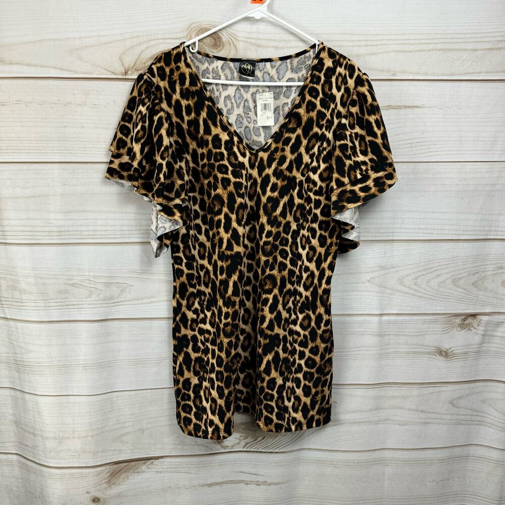 Chaps Leopard Print Short Sleeve Top